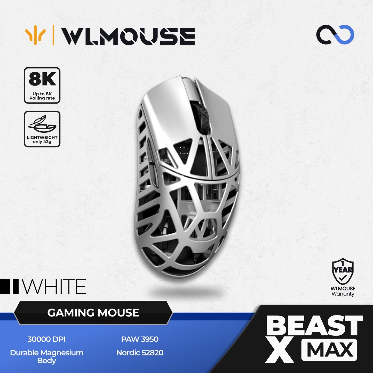 WLMouse Beast X Max 8K Super Light Magnesium Wireless Gaming Mouse