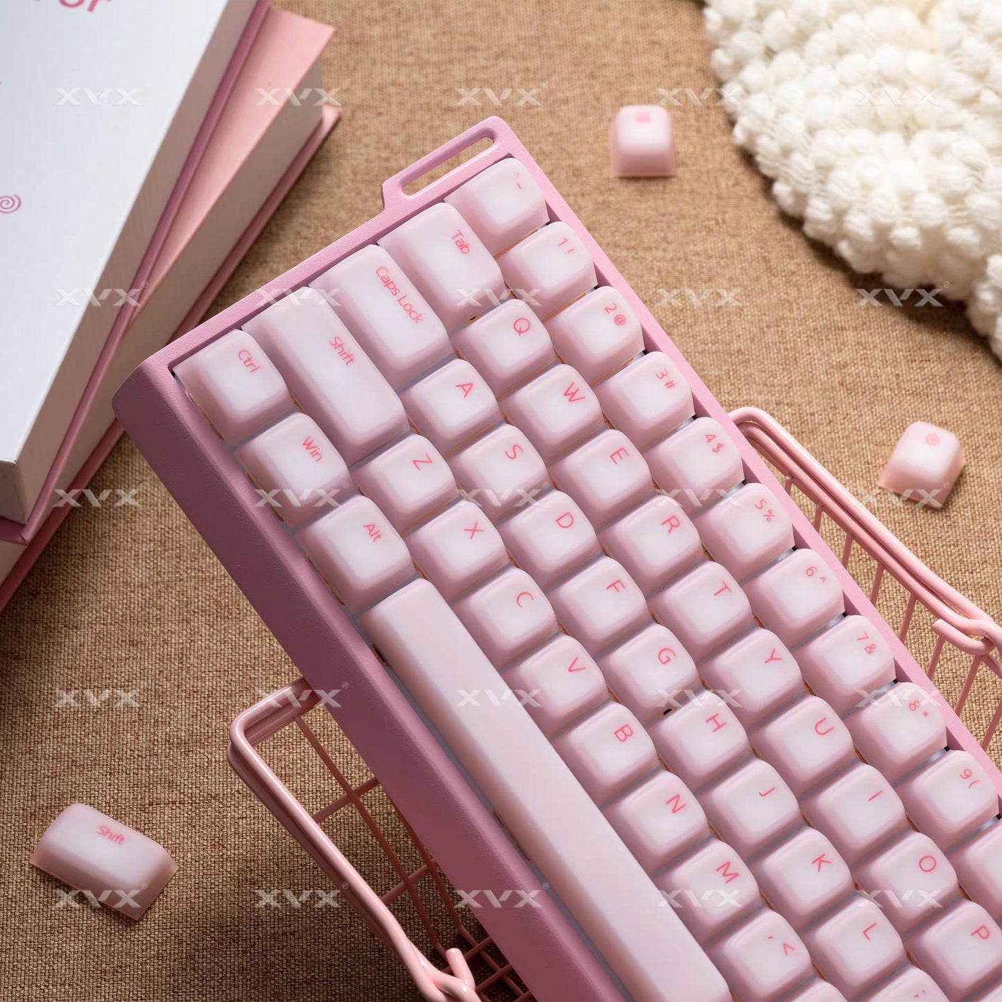 XVX Pink Cat Silicone Keycaps Cherry Profile Shine Through Dye-sub + Double Shot Silicone + ABS Keycap 113-Keys