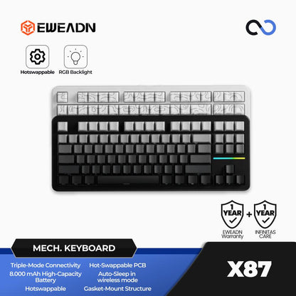 EWEADN X87 Wireless Gasket Hotswap 75% Mechanical Keyboard PBT with Knob Bluetooth / 2.4ghz / Wired