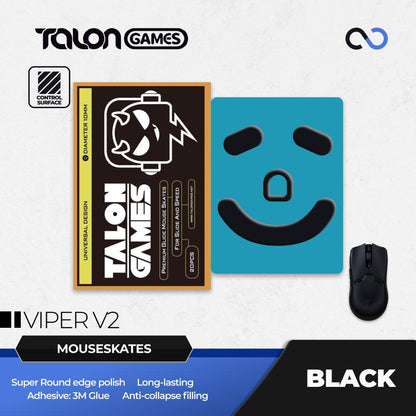 TALONGAMES Black Razer Viper V2 Pro Mouse Feet / Mouse Skate PTFE for Cloth Mouse pad (Control)