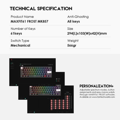 Fantech Maxfit61 Frost MK857 60% Hotswap Mechanical Keyboard
