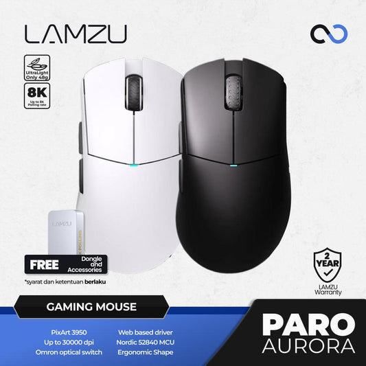 Lamzu Paro Aurora 8k Wireless Ultra Light Ergonomic PAW3950 Gaming Mouse