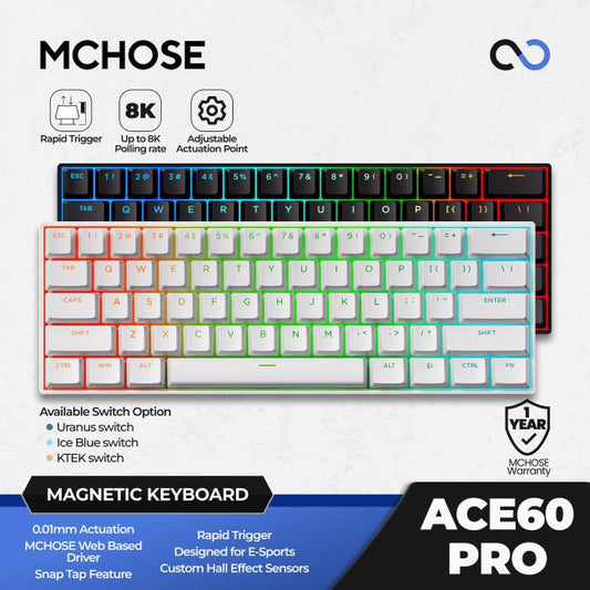 MCHOSE ACE60 PRO 8K Hall Effect 60% Keyboard Rapid Trigger SOCD DKS Wooting