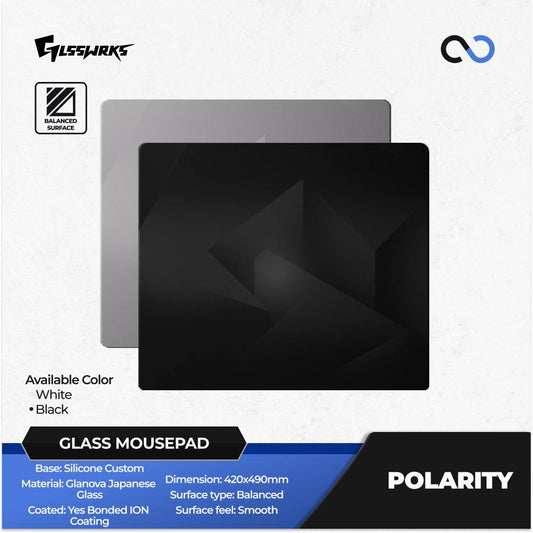 GLSSWRKS Polarity Silicone Base COATED Japanese Glanova 2.5 Tempered Glass Gaming Mousepad Kaca (Hybrid-Speed)