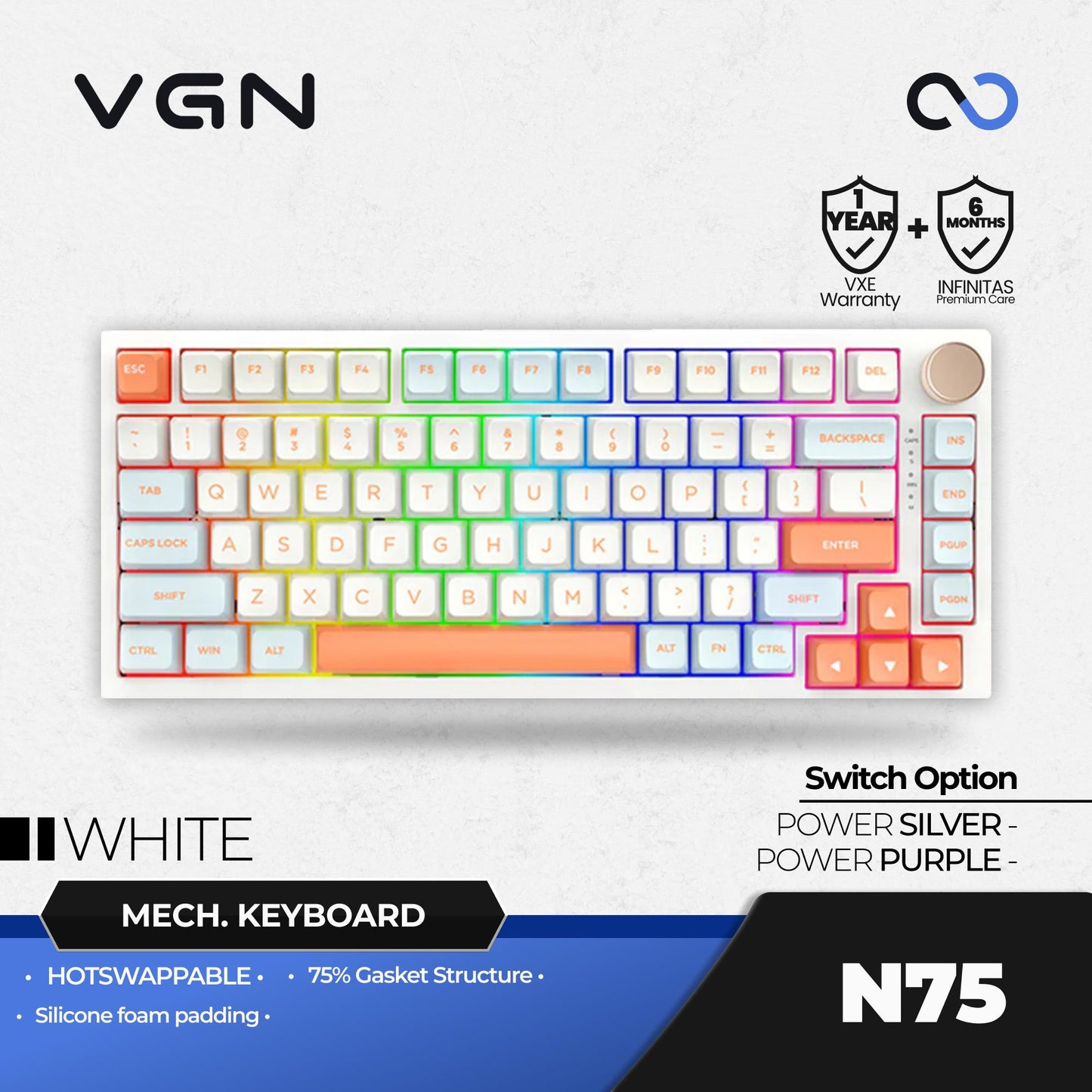 VGN N75 / N-75 PRO Hotswap Gasket Wireless 75% Mechanical Keyboard