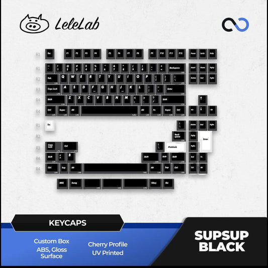 LeleLab Supsup Black / Super X Black Transparent Keycaps Cherry Profile UV Printed ABS Keycap 138-Keys