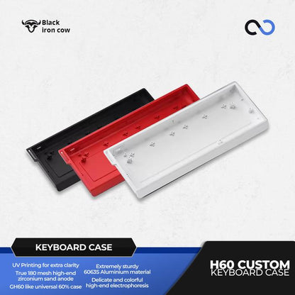 Black Iron Bull H60 Custom 60% Aluminium Gaming Keyboard Case DIY for Wooting 60HE+ / GH60 / TOFU60 / WIN60 / MAD60