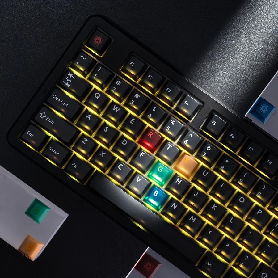 XVX Frost Retro Dark Light R2 / Soft Blue Red Jade Keycaps Cherry Profile Double Shot + UV Print Shine Through PBT + PC Keycap 142-Keys